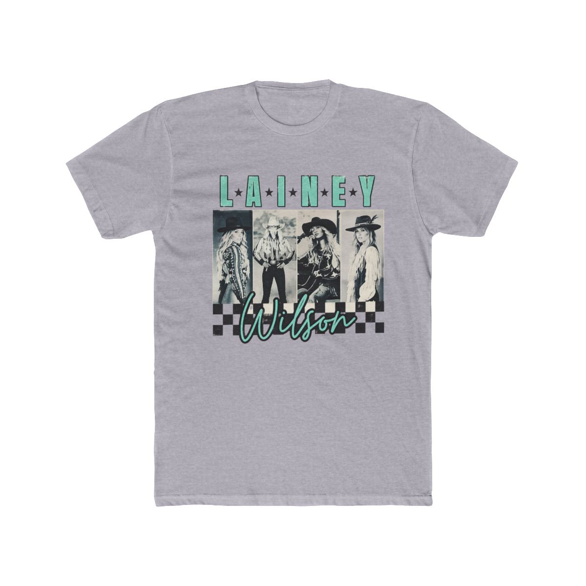 Lainey Wilson Teal Checkered Bleached Tee - alternate angle 4, merchandise
