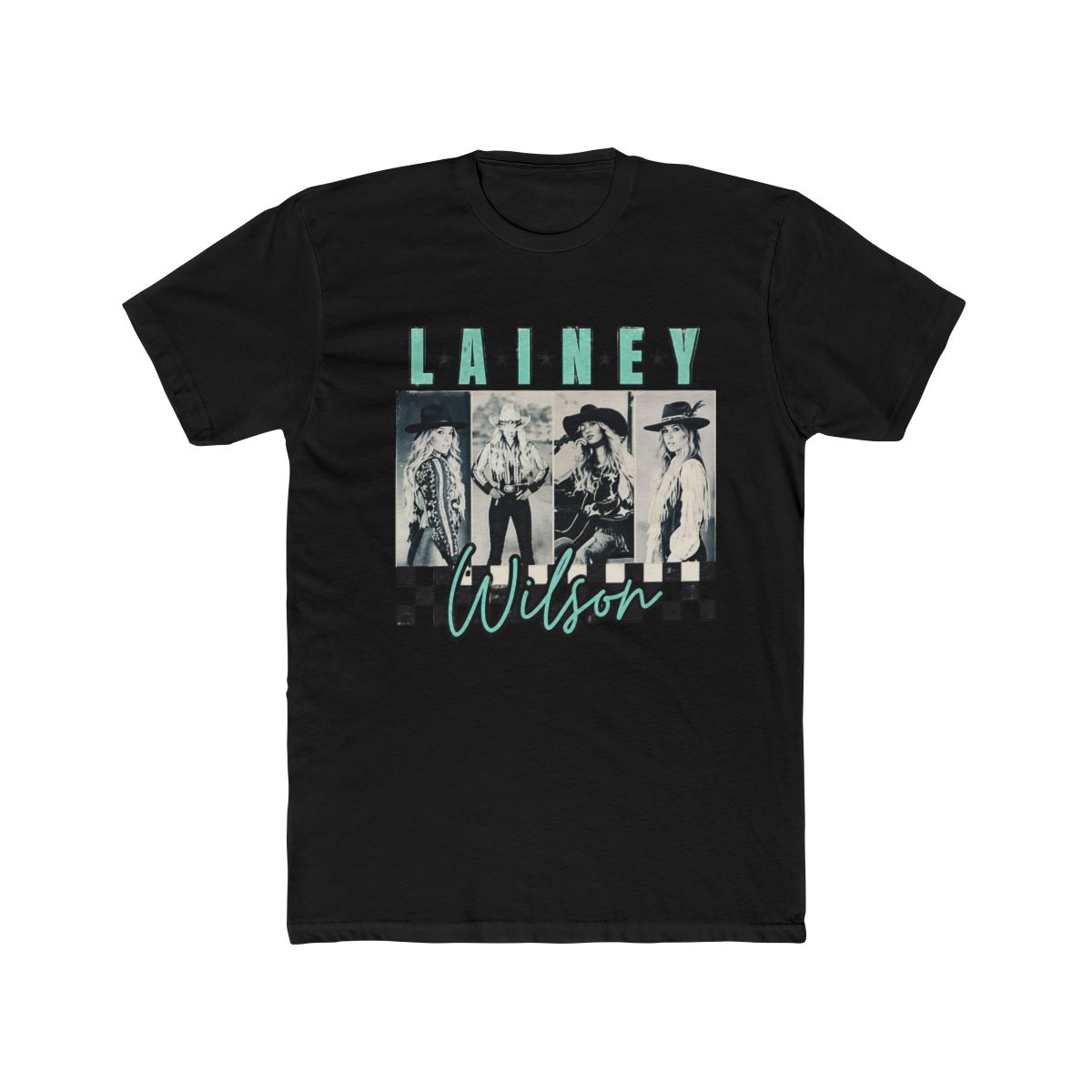 Lainey Wilson Teal Checkered Bleached Tee - alternate angle 3, merchandise
